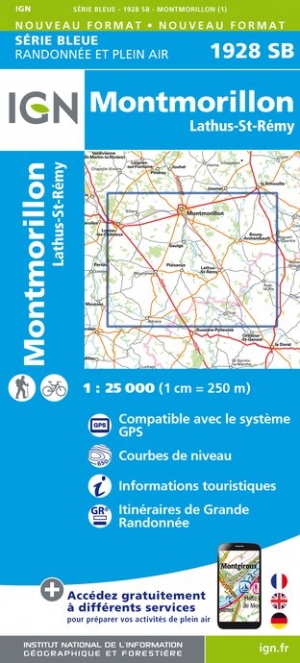 Online bestellen: Wandelkaart - Topografische kaart 1928SB Montmorillon, Lathus-St-Rémy | IGN - Institut Géographique National