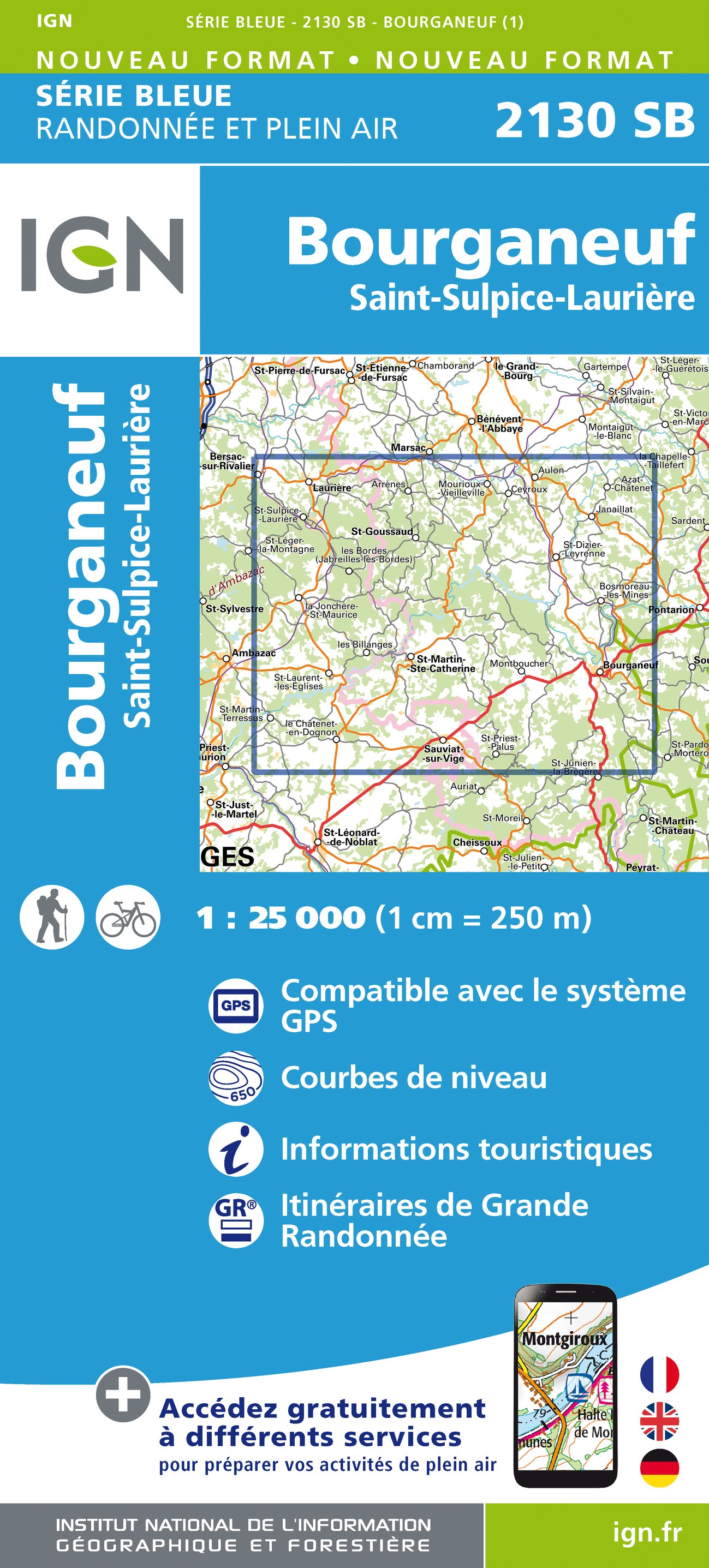 Online bestellen: Wandelkaart - Topografische kaart 2130 SB - Serie Bleue St-Sulpice-Laurière, Bourganeuf | IGN - Institut Géographique National