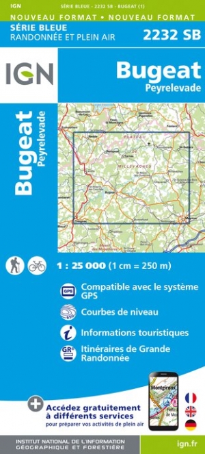 Online bestellen: Wandelkaart - Topografische kaart 2232SB Bugeat - Peyrelevade | IGN - Institut Géographique National