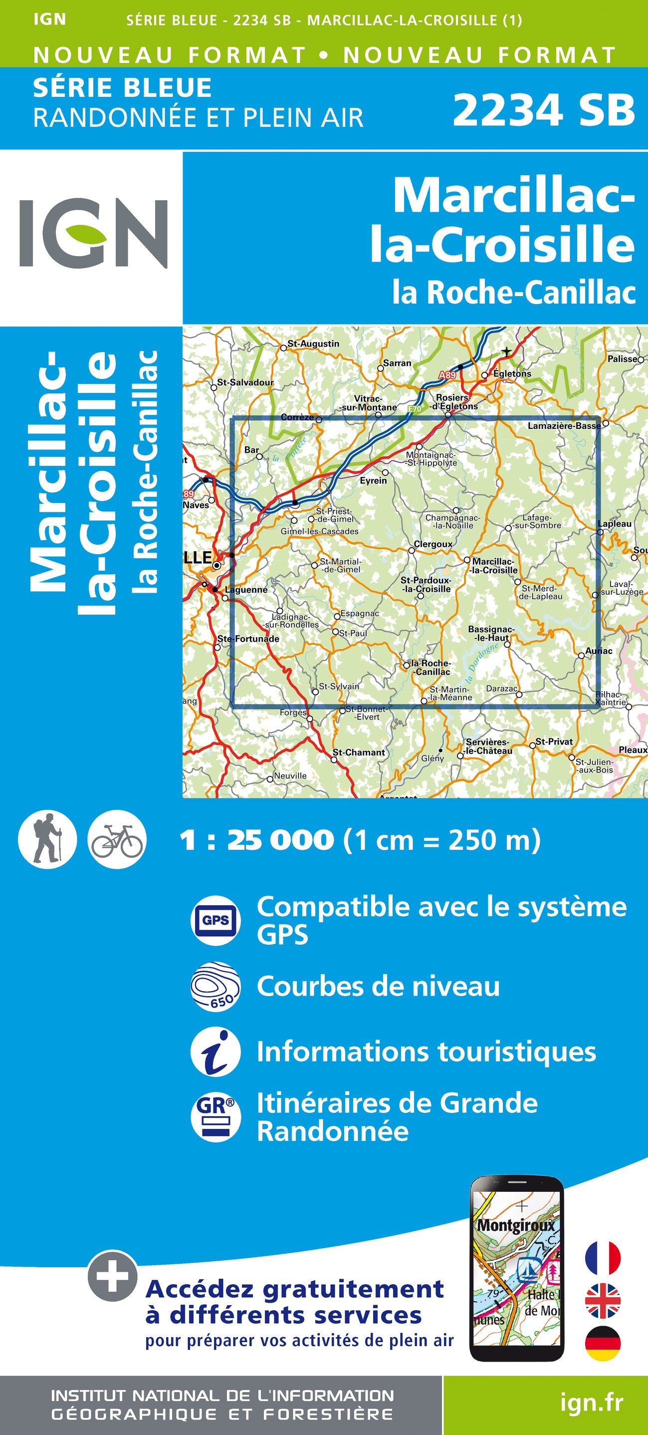 Online bestellen: Wandelkaart - Topografische kaart 2234 SB - Serie Bleue Marcillac-la-Croisille, La Roche-Canillac | IGN - Institut Géographique National