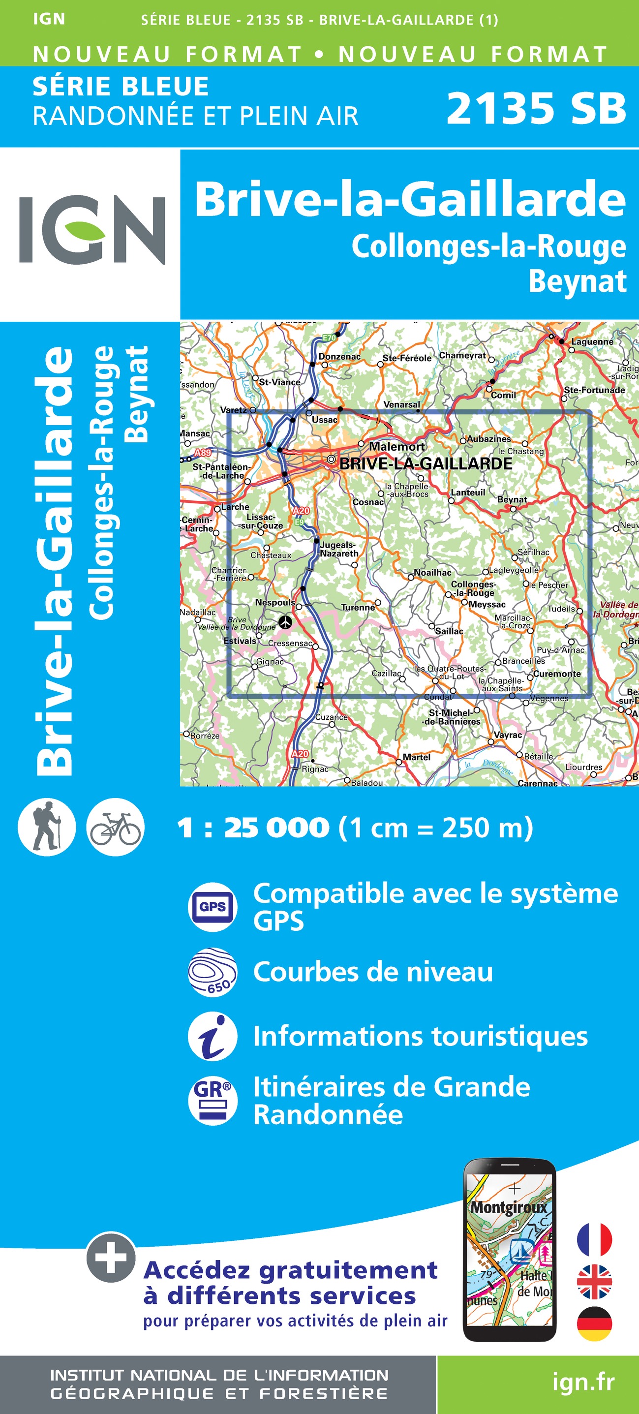 Online bestellen: Wandelkaart - Topografische kaart 2135 SB - Serie Bleue Beynat, Meyssac, Collonges-la-Rouge, Brive-la-Gaillarde | IGN - Institut Géographique National