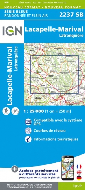 Online bestellen: Wandelkaart - Topografische kaart 2237SB Latronquière, Lacapelle-Marival | IGN - Institut Géographique National