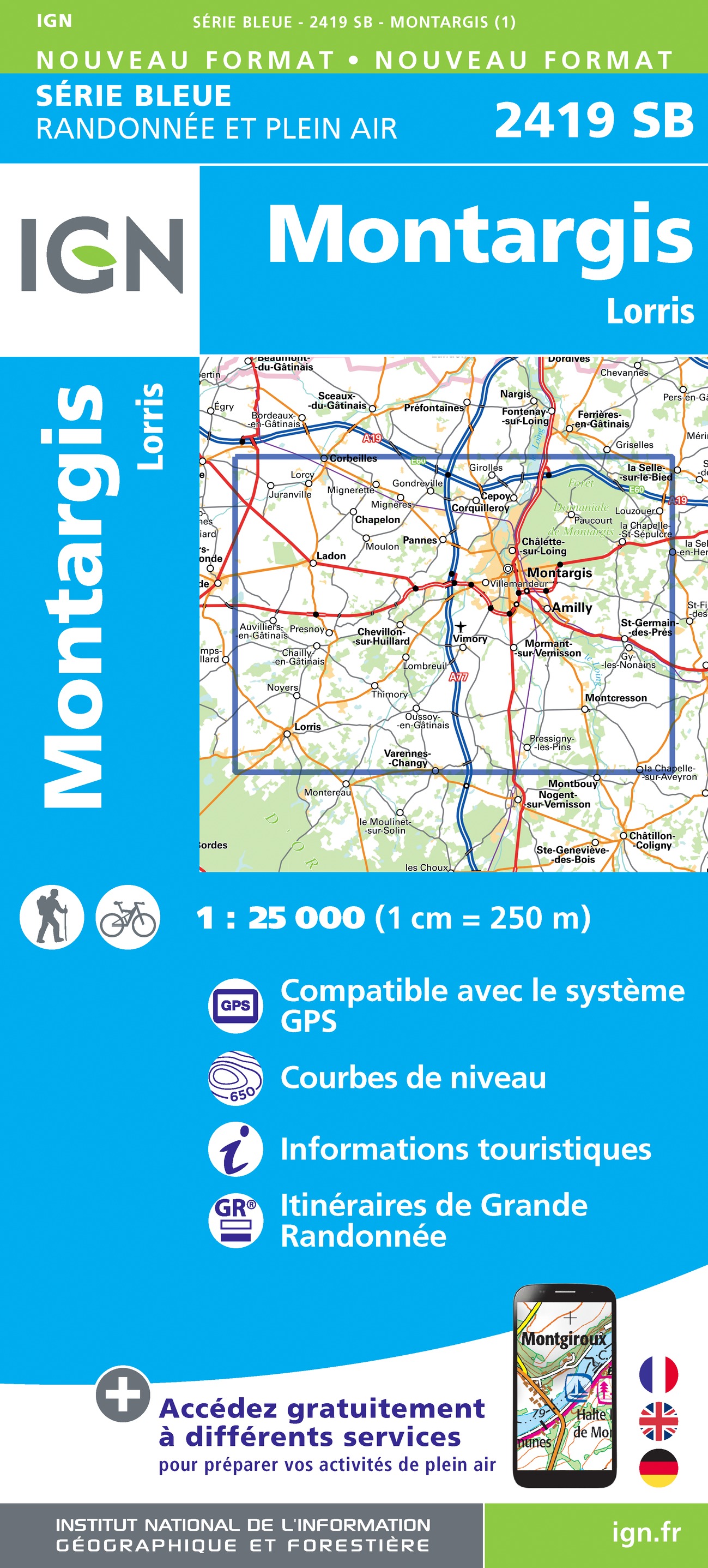 Online bestellen: Wandelkaart - Topografische kaart 2419 SB - Serie Bleue Montargis - Lorris | IGN - Institut Géographique National