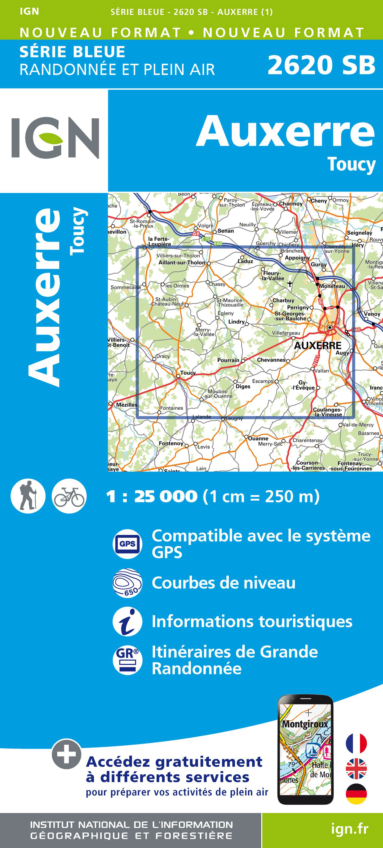 Online bestellen: Wandelkaart - Topografische kaart 2620 SB - Serie Bleue Auxerre - Toucy | IGN - Institut Géographique National