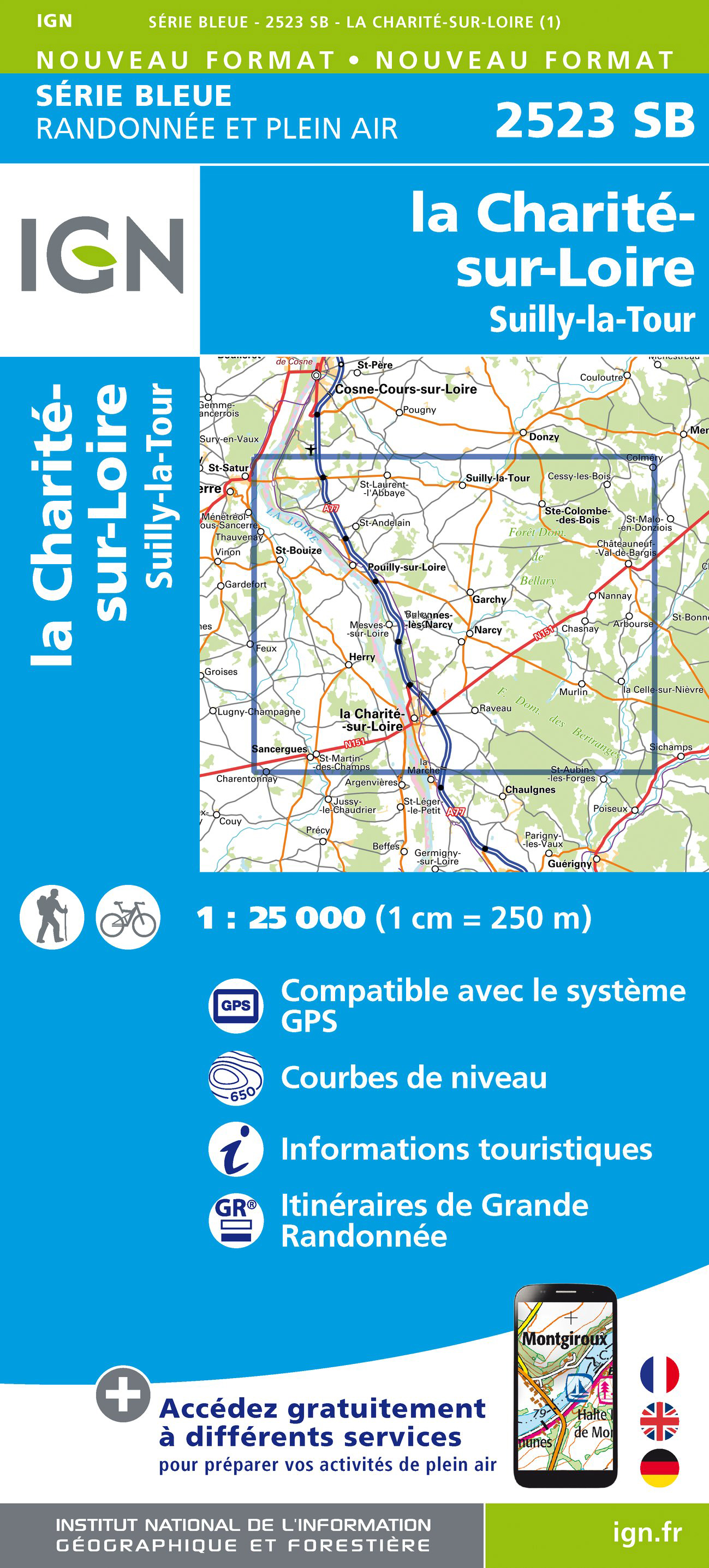 Online bestellen: Topografische kaart - Wandelkaart 2523 SB - Serie Bleue La Charité-sur-Loire | IGN - Institut Géographique National