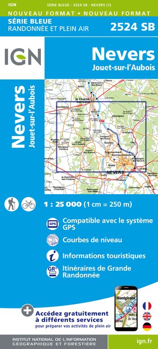 Online bestellen: Wandelkaart - Topografische kaart 2524SB Nevers, Jouet-sur-l'Aubois | IGN - Institut Géographique National