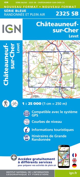 Online bestellen: Wandelkaart - Topografische kaart 2325SB Châteuneuf-sur-Cher, Levet | IGN - Institut Géographique National