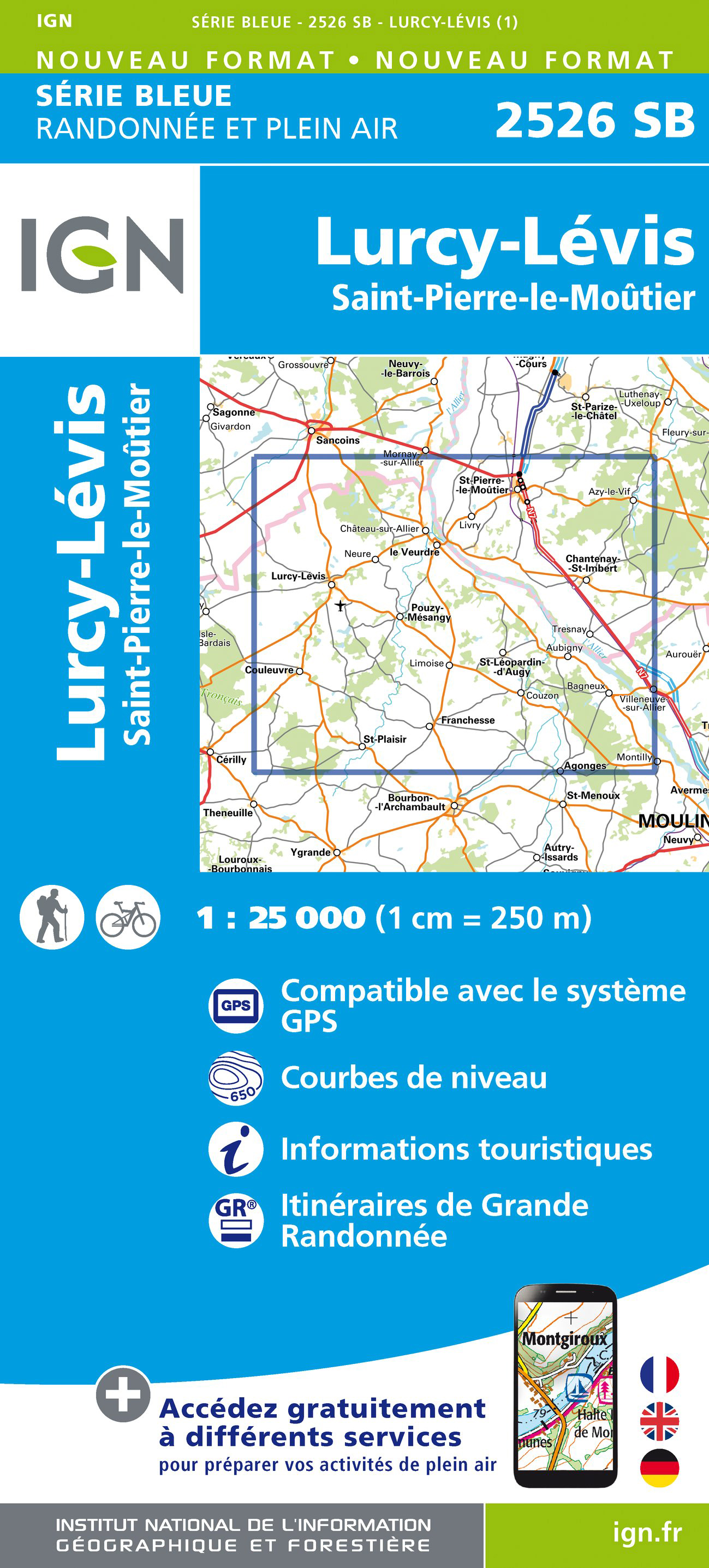 Online bestellen: Topografische kaart - Wandelkaart 2526 SB - Serie Bleue Lurcy-Lévis | IGN - Institut Géographique National