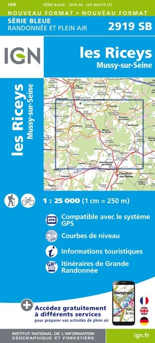 Online bestellen: Topografische kaart - Wandelkaart 2919SB les Riceys | IGN - Institut Géographique National