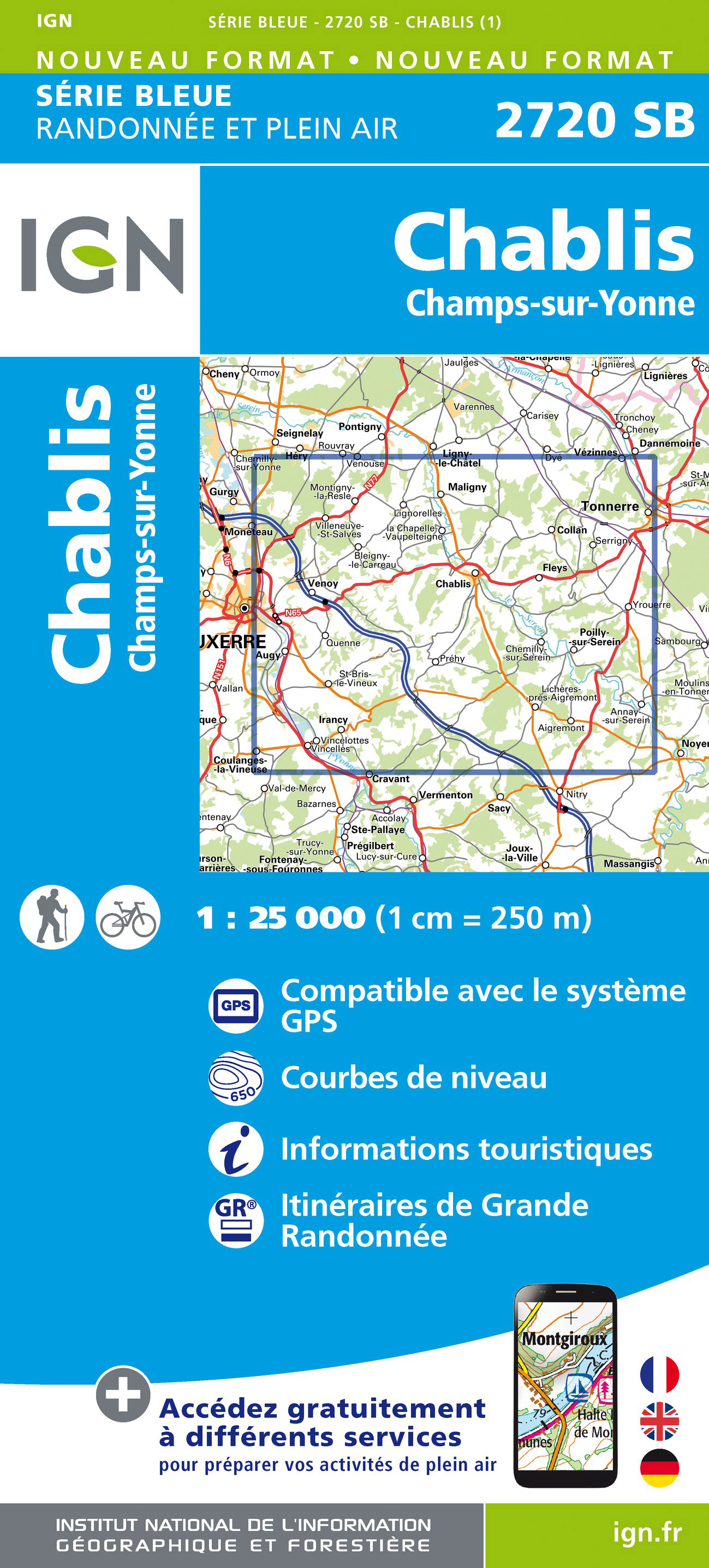 Online bestellen: Wandelkaart - Topografische kaart 2720 SB - Serie Bleue Chablis, Champs-sur-Yonne | IGN - Institut Géographique National