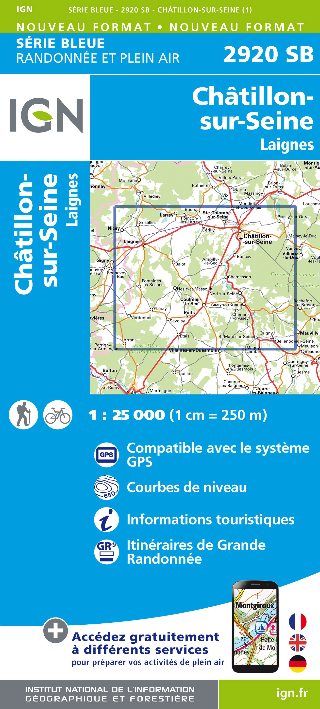 Online bestellen: Topografische kaart - Wandelkaart 2920 SB - Serie Bleue Châtillon-sur-Seine | IGN - Institut Géographique National