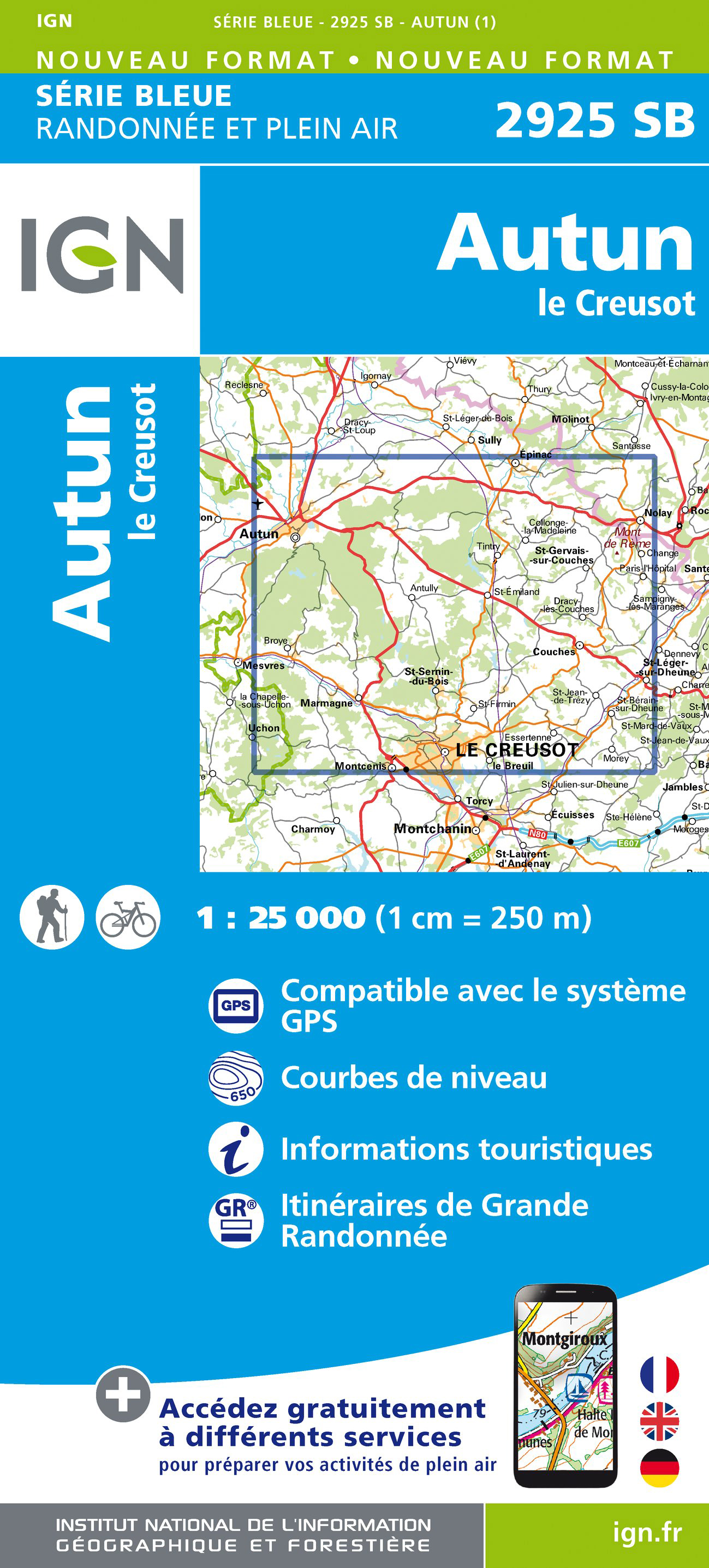 Online bestellen: Wandelkaart - Topografische kaart 2925 SB - Serie Bleue Autun - Le Creusot | IGN - Institut Géographique National