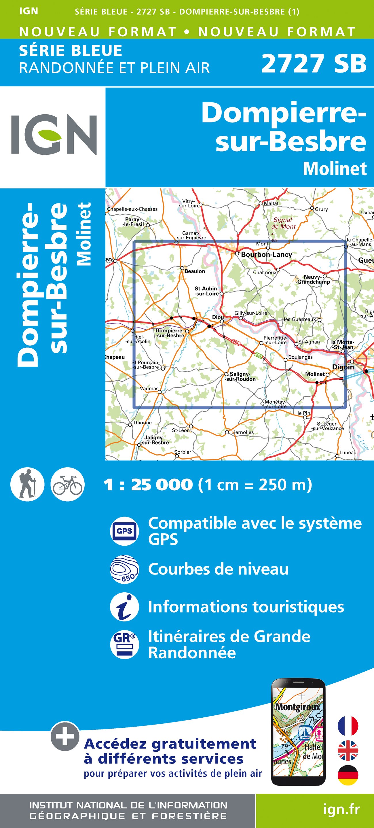 Online bestellen: Wandelkaart - Topografische kaart 2727 SB - Serie Bleue Dompierre-sur-Besbre | IGN - Institut Géographique National