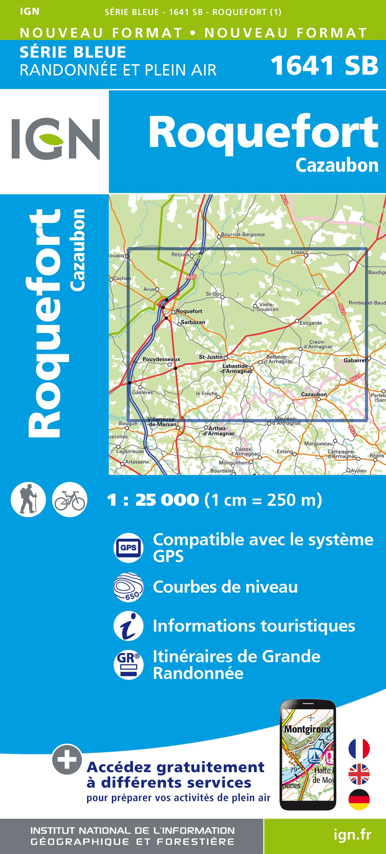 Online bestellen: Wandelkaart - Topografische kaart 1641 SB - Serie Bleue Roquefort | IGN - Institut Géographique National