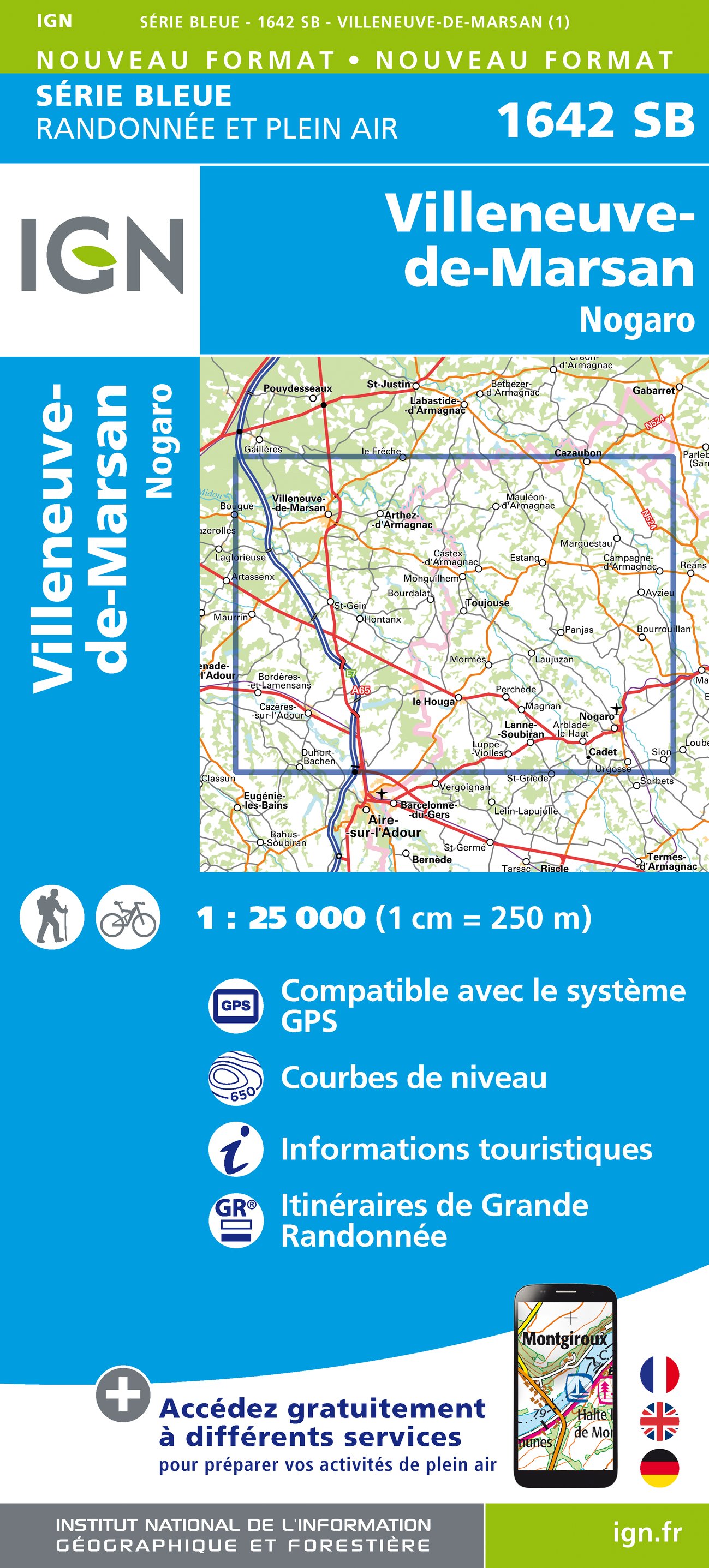 Online bestellen: Wandelkaart - Topografische kaart 1642 SB - Serie Bleue Villeneuve-de-Marsan | IGN - Institut Géographique National