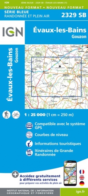 Online bestellen: Wandelkaart - Topografische kaart 2329SB Évaux-les-Bains | IGN - Institut Géographique National