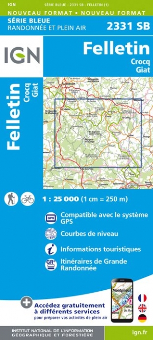 Online bestellen: Wandelkaart - Topografische kaart 2331SB Felletin | IGN - Institut Géographique National