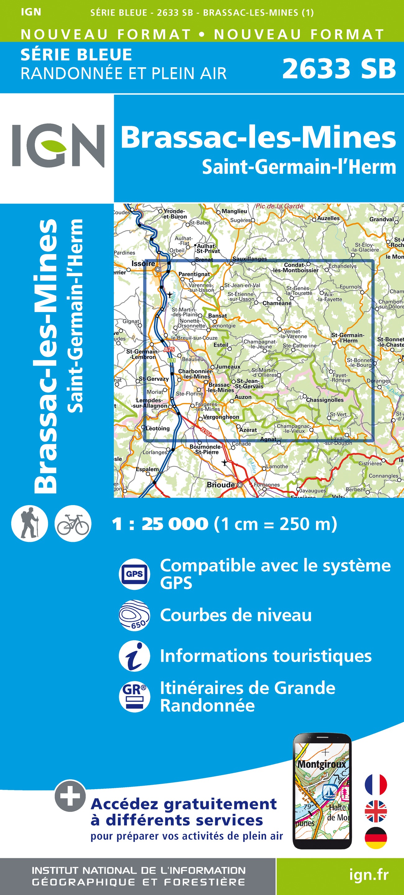 Online bestellen: Wandelkaart - Topografische kaart 2633 SB - Serie Bleue St-Germain-l'Herm, Brassac-les-Mines | IGN - Institut Géographique National