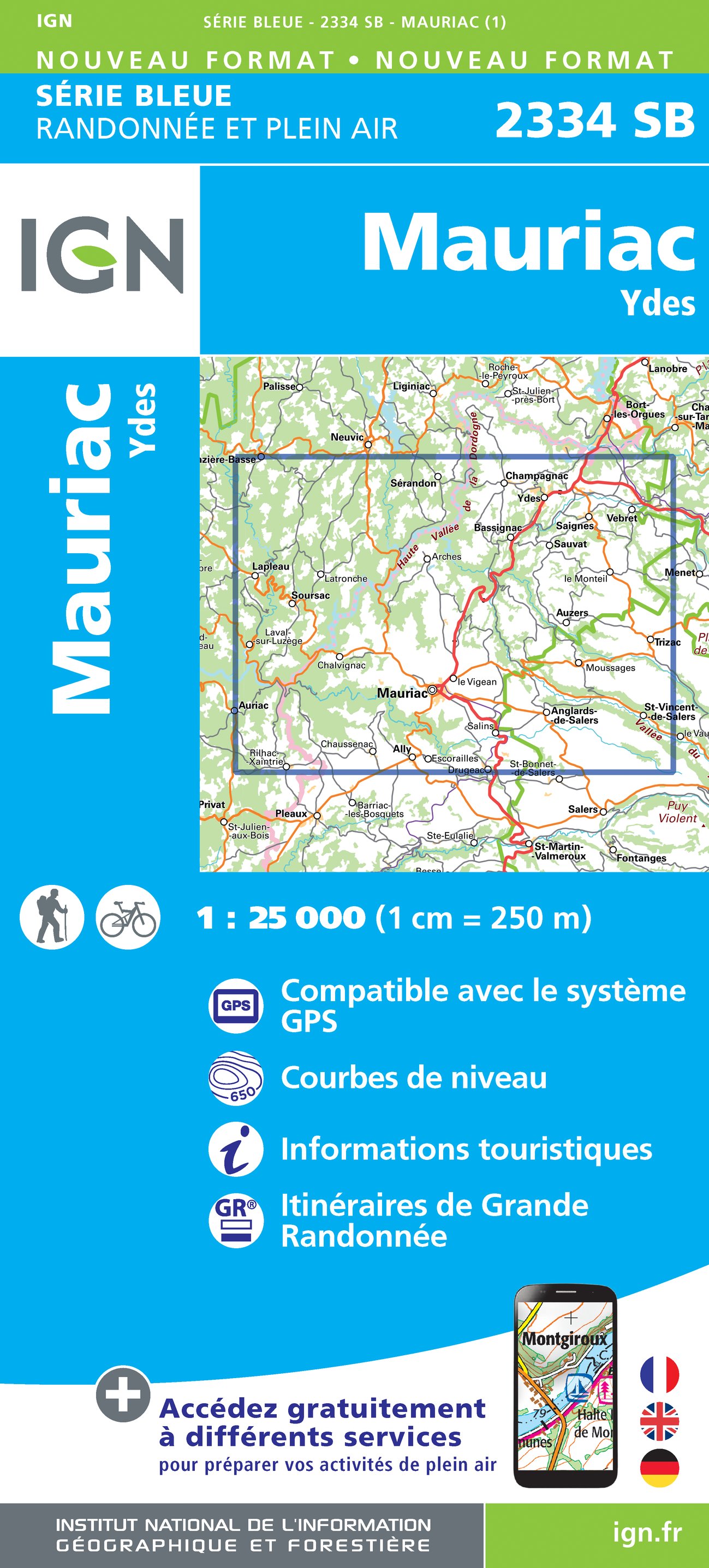 Online bestellen: Wandelkaart - Topografische kaart 2334 SB - Serie Bleue Mauriac | IGN - Institut Géographique National