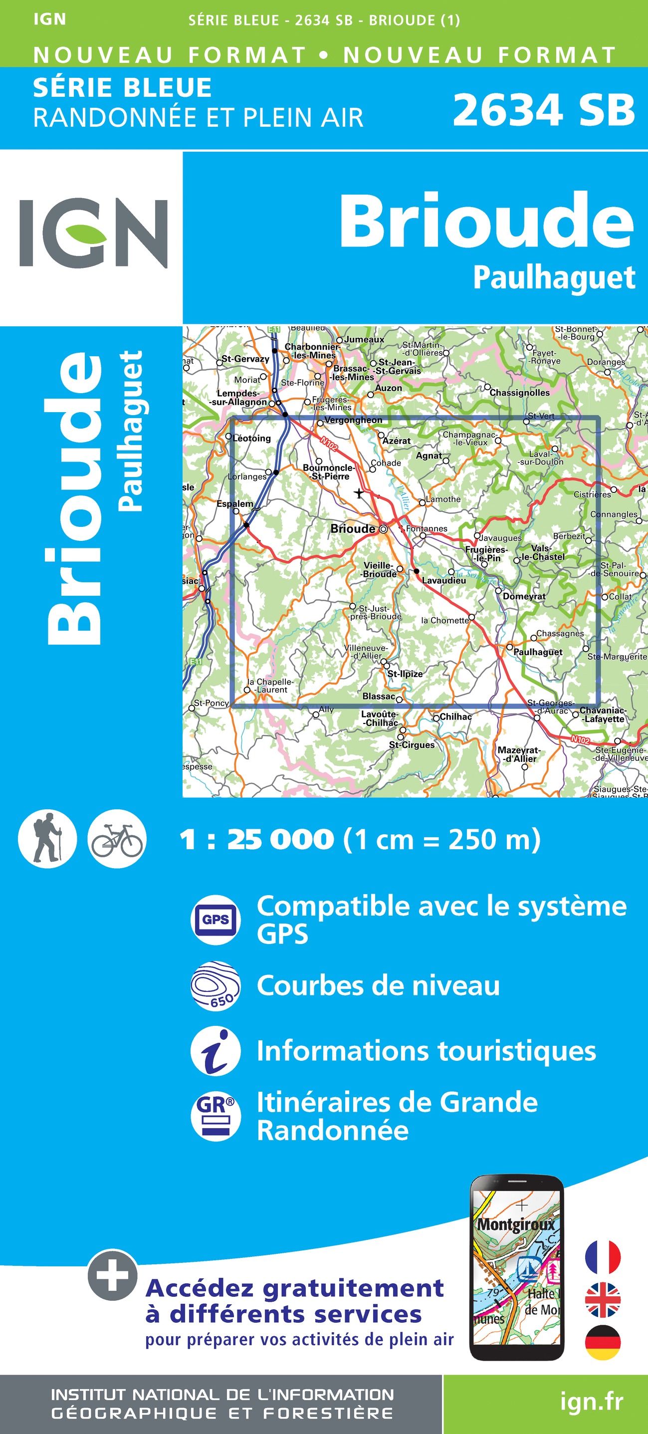 Online bestellen: Wandelkaart - Topografische kaart 2634 SB - Serie Bleue Paulhaguet - Brioude | IGN - Institut Géographique National