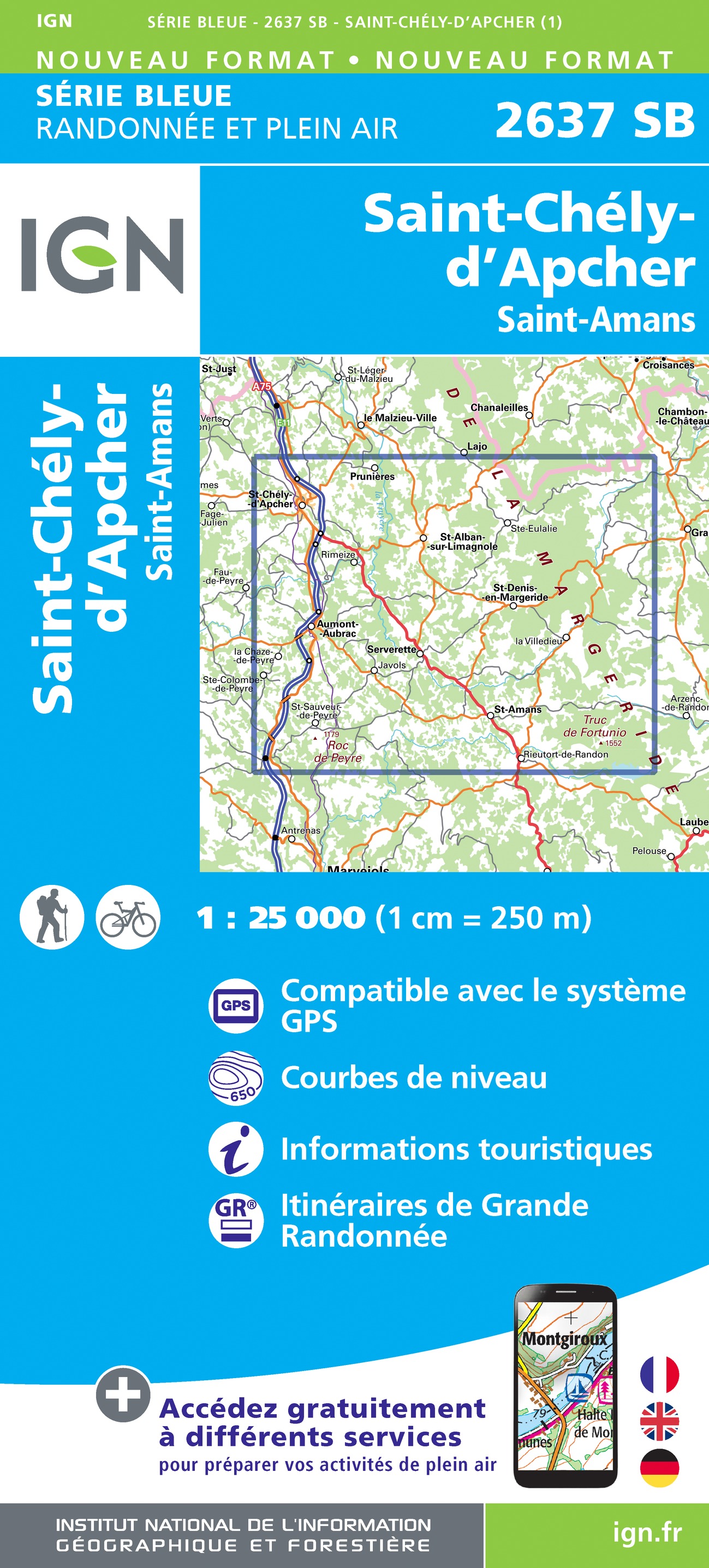 Online bestellen: Wandelkaart - Topografische kaart 2637 SB - Serie Bleue Saint-Chély-d'Apcher | IGN - Institut Géographique National