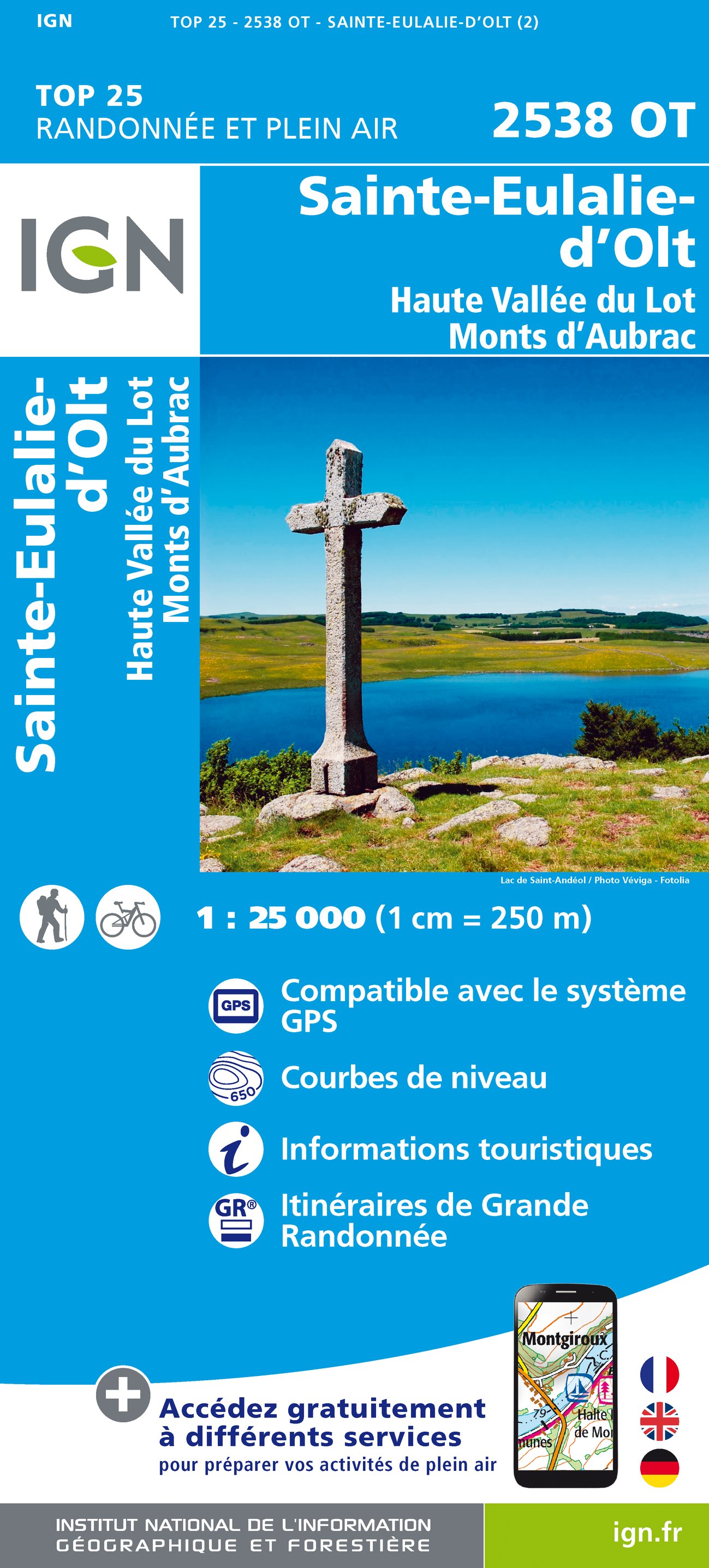 Online bestellen: Wandelkaart - Topografische kaart 2538OT Ste-Eulalie-d'Olt - Hte Vallée du Lot - Mt d'Aubrac | IGN - Institut Géographique National