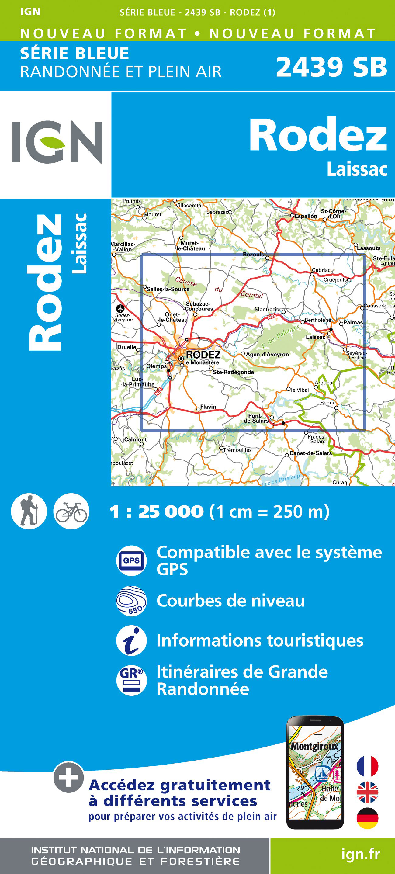 Online bestellen: Wandelkaart - Topografische kaart 2439 SB - Serie Bleue Rodez - Laissac | IGN - Institut Géographique National