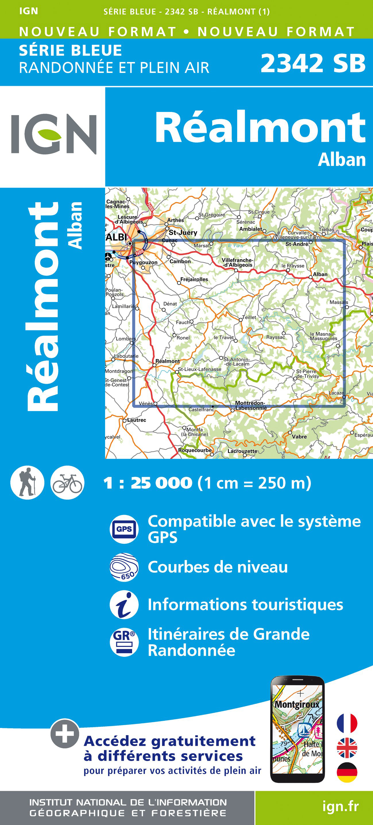 Online bestellen: Wandelkaart - Topografische kaart 2342 SB - Serie Bleue Réalmont - Alban | IGN - Institut Géographique National