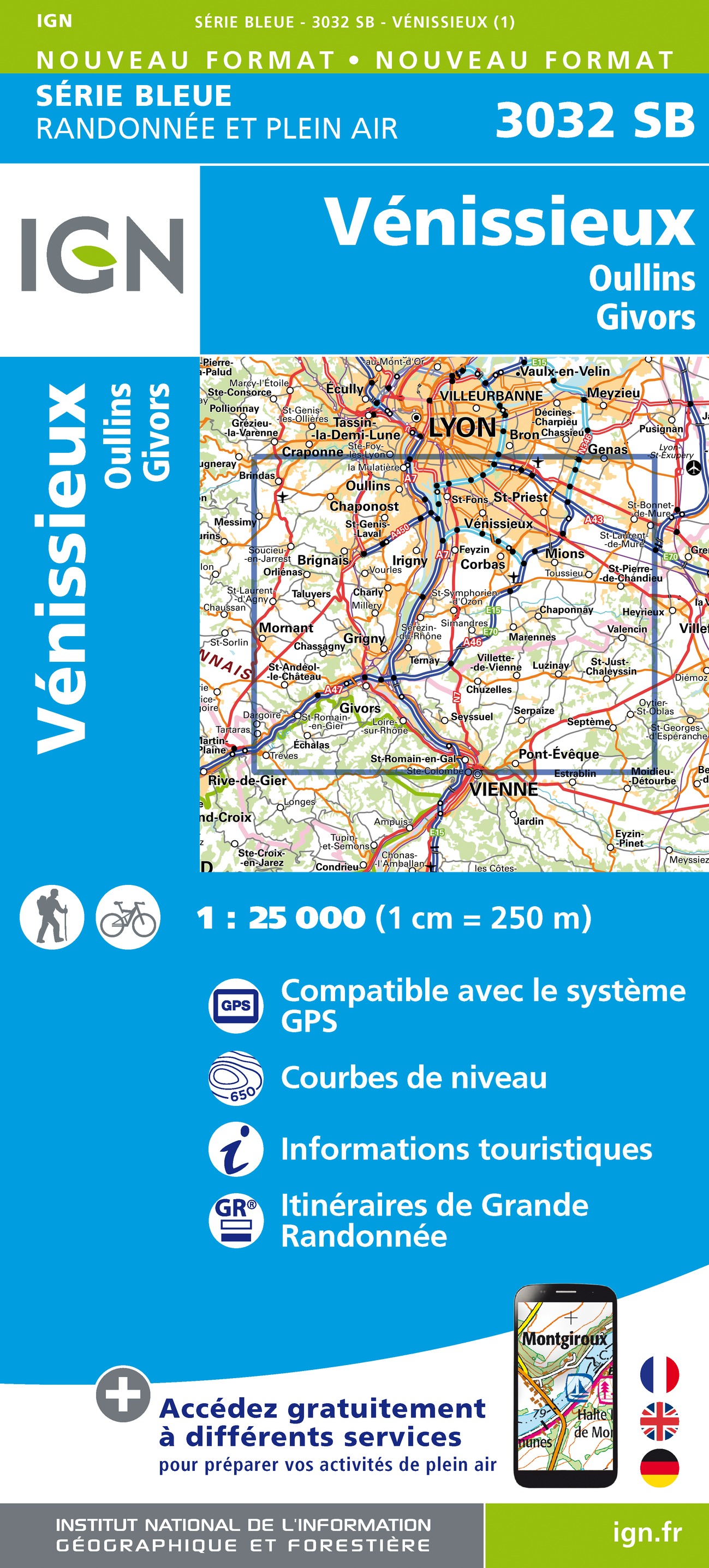 Online bestellen: Wandelkaart - Topografische kaart 3032 SB - Serie Bleue Vénissieux, Oullins, Givors | IGN - Institut Géographique National