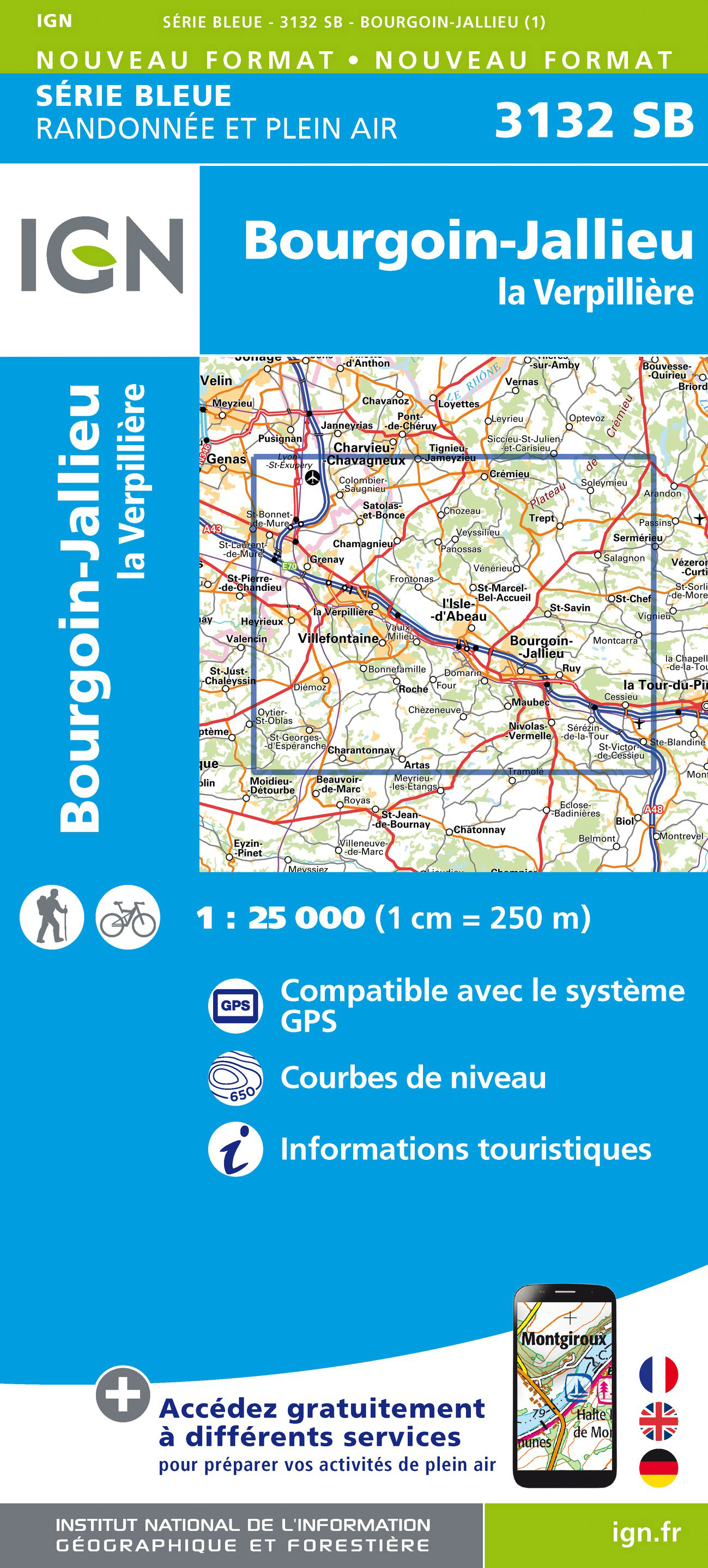 Online bestellen: Wandelkaart - Topografische kaart 3132 SB - Serie Bleue Bourgoin-Jallieu - La Velpillere | IGN - Institut Géographique National