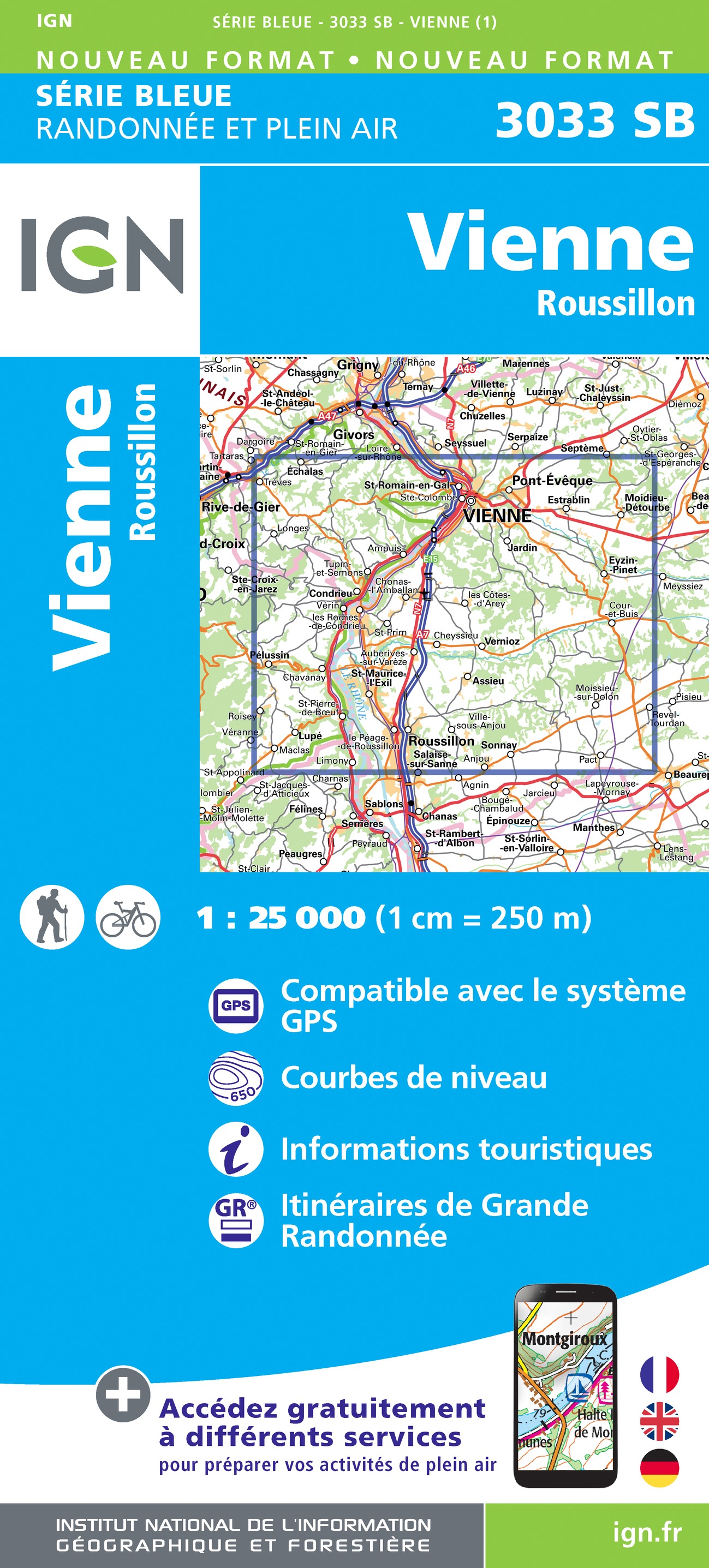 Online bestellen: Wandelkaart - Topografische kaart 3033 SB - Serie Bleue Roussillon, Vienne | IGN - Institut Géographique National