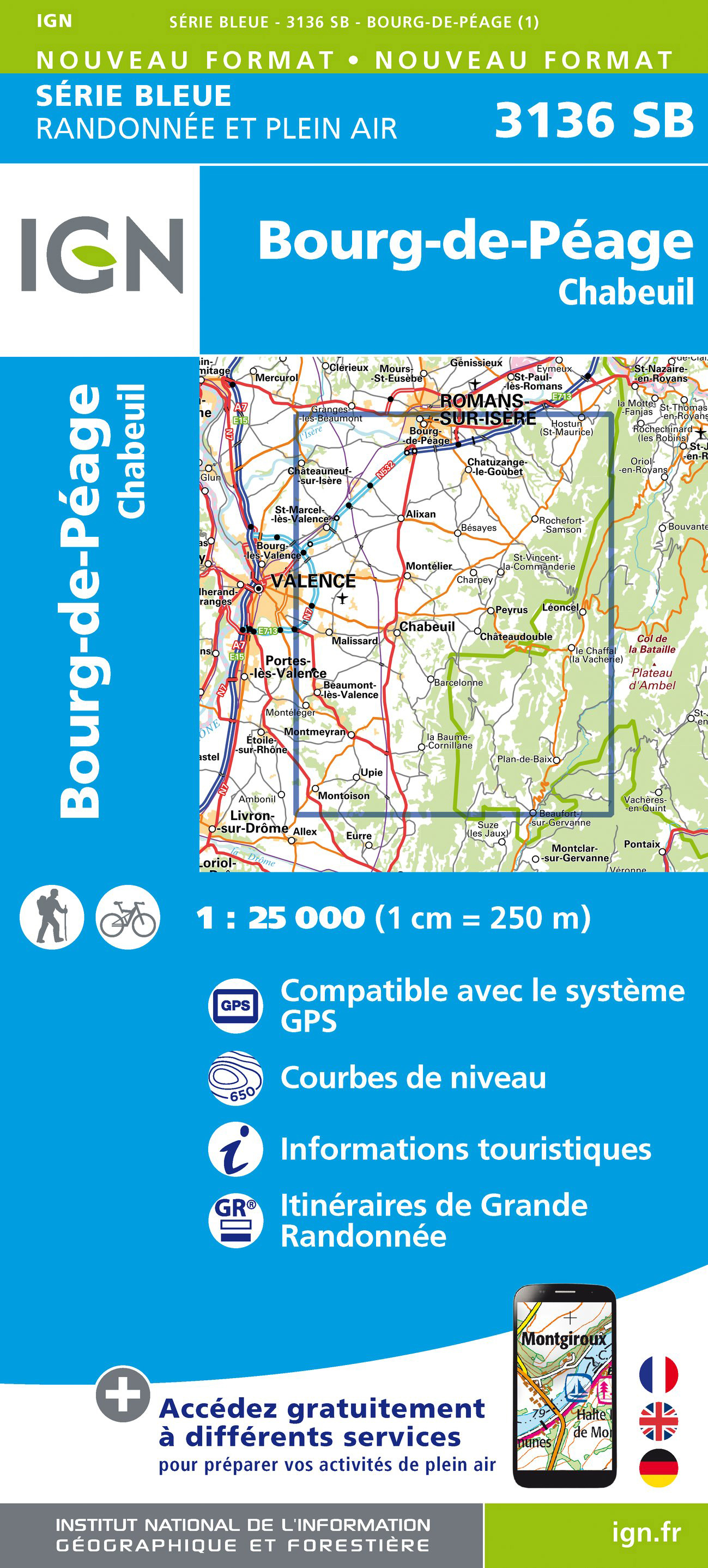 Online bestellen: Wandelkaart - Topografische kaart 3136 SB - Serie Bleue Bourg-de-Péage - Chabeuil | IGN - Institut Géographique National