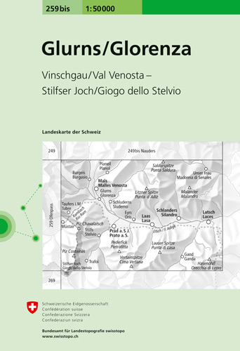 Online bestellen: Wandelkaart - Topografische kaart 259bis Glorenza/Glurns | Swisstopo