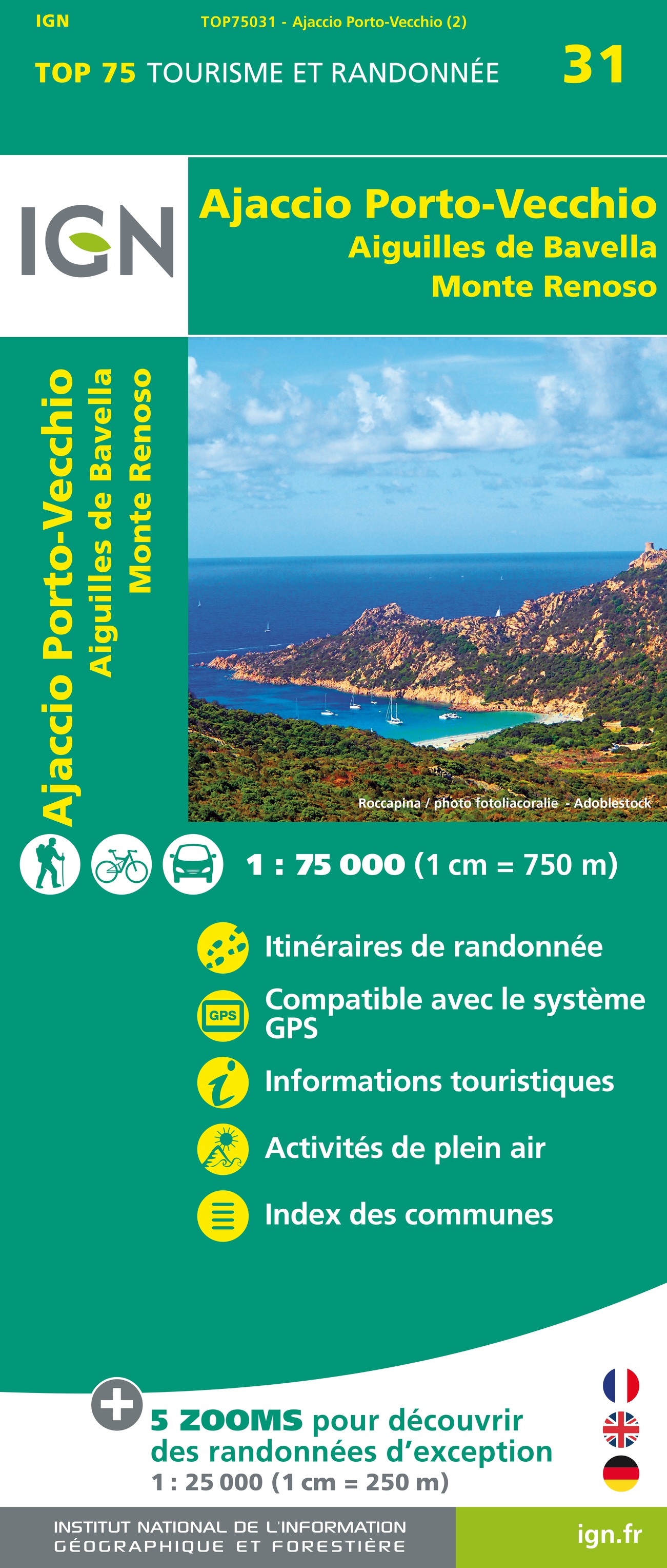 Online bestellen: Fietskaart - Wandelkaart 75031 Ajaccio - Porto Vecchio - Corsica | IGN - Institut Géographique National