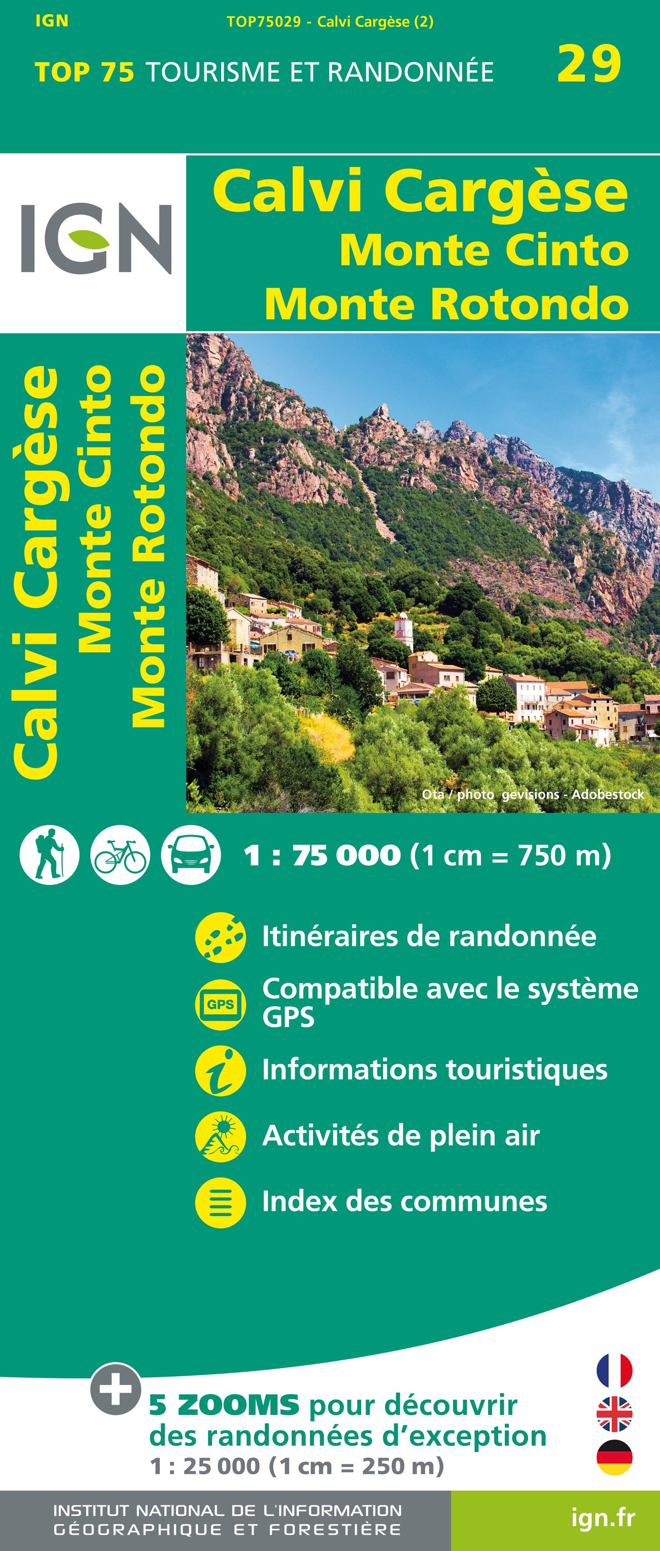 Online bestellen: Fietskaart - Wandelkaart 75029 Calvi Cargese Corsica | IGN - Institut Géographique National