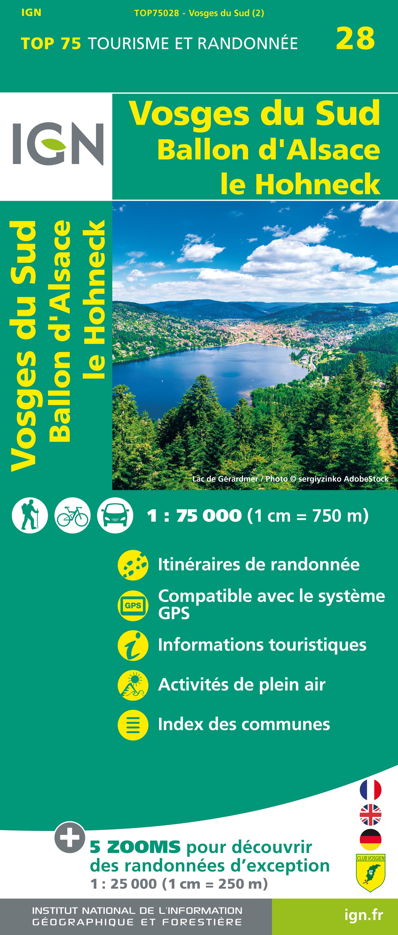 Online bestellen: Fietskaart - Wandelkaart 75028 Vosges du Sud - Ballon d'Alsace - Le Hohneck | IGN - Institut Géographique National