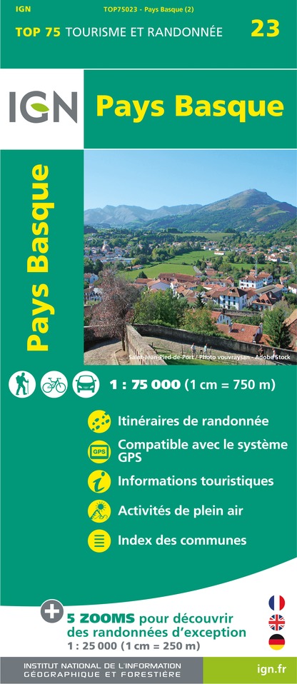 Online bestellen: Fietskaart - Wandelkaart 75023 Pays Basque | IGN - Institut Géographique National