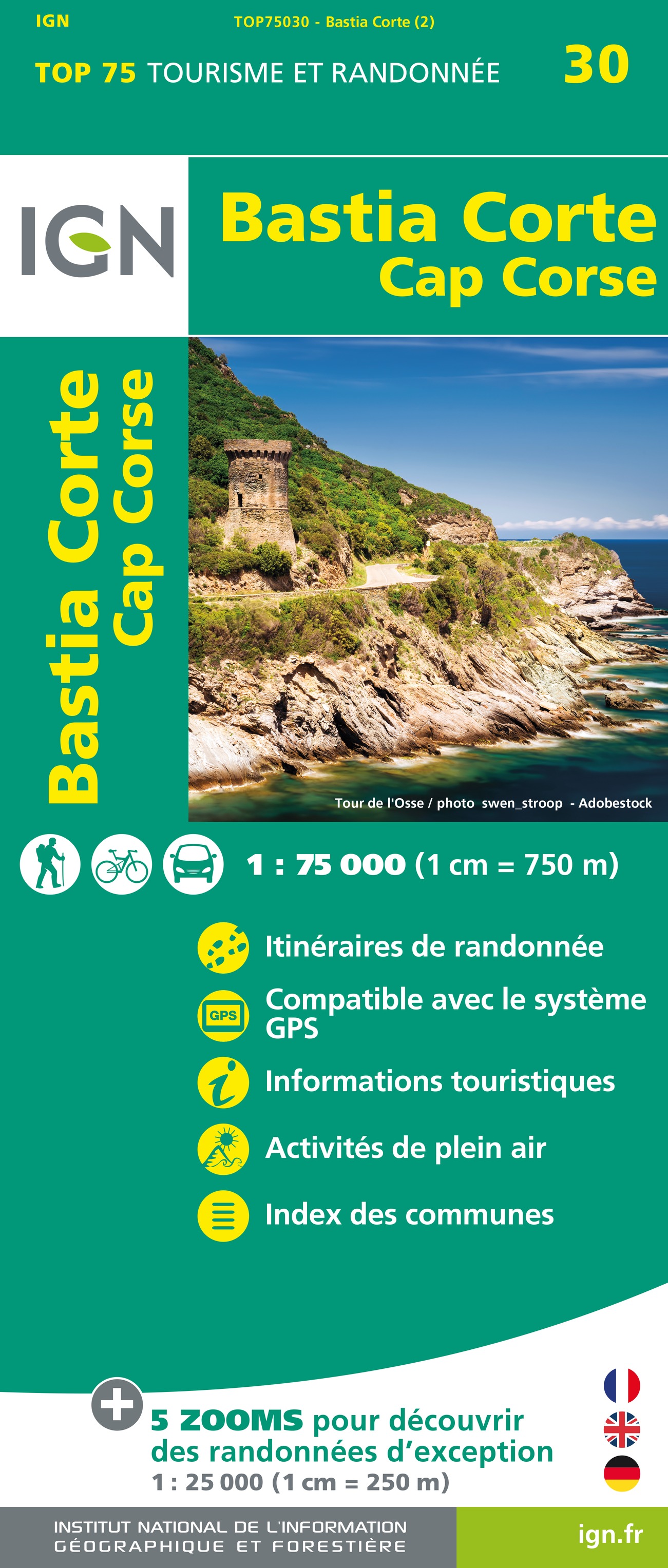 Online bestellen: Fietskaart - Wandelkaart 75030 Bastia Corte Corsica | IGN - Institut Géographique National