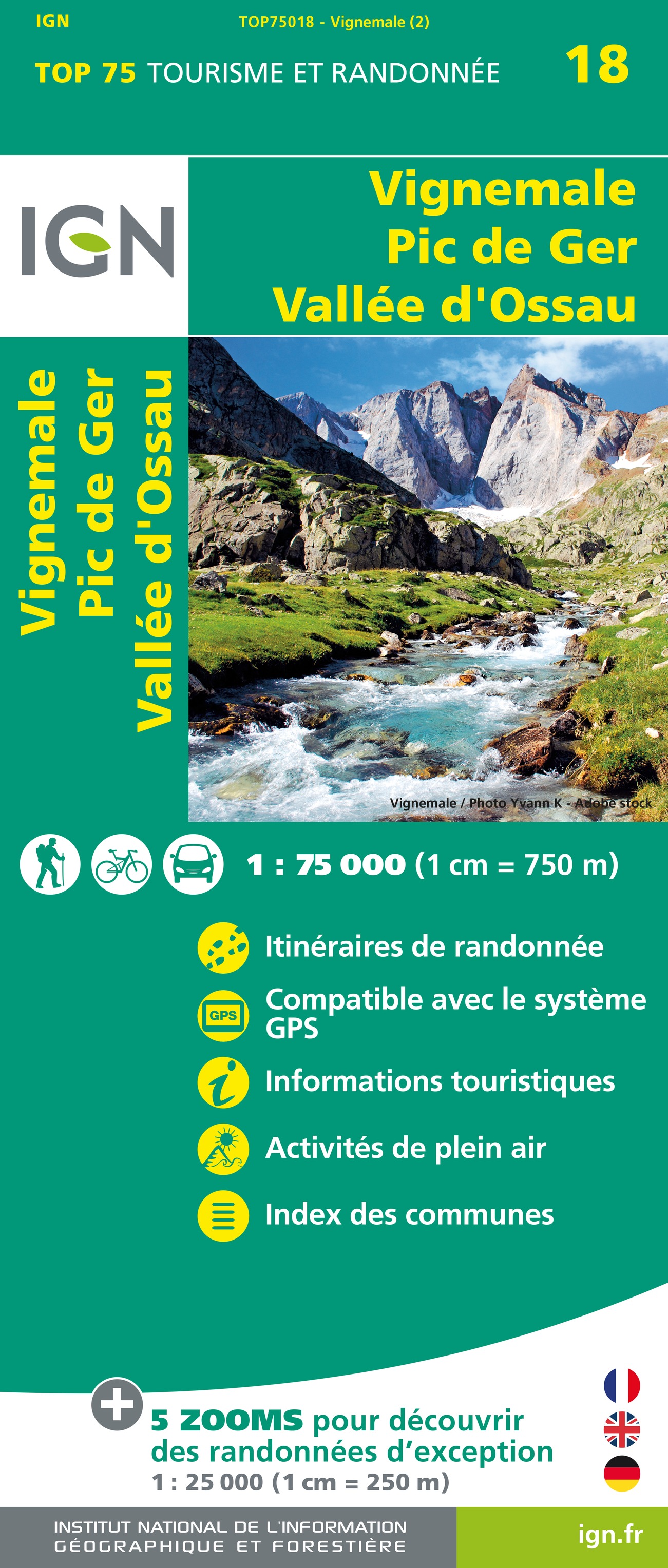 Online bestellen: Fietskaart - Wandelkaart 75018 Vignemale - Pic De Ger - Vallee D'Ossau | IGN - Institut Géographique National