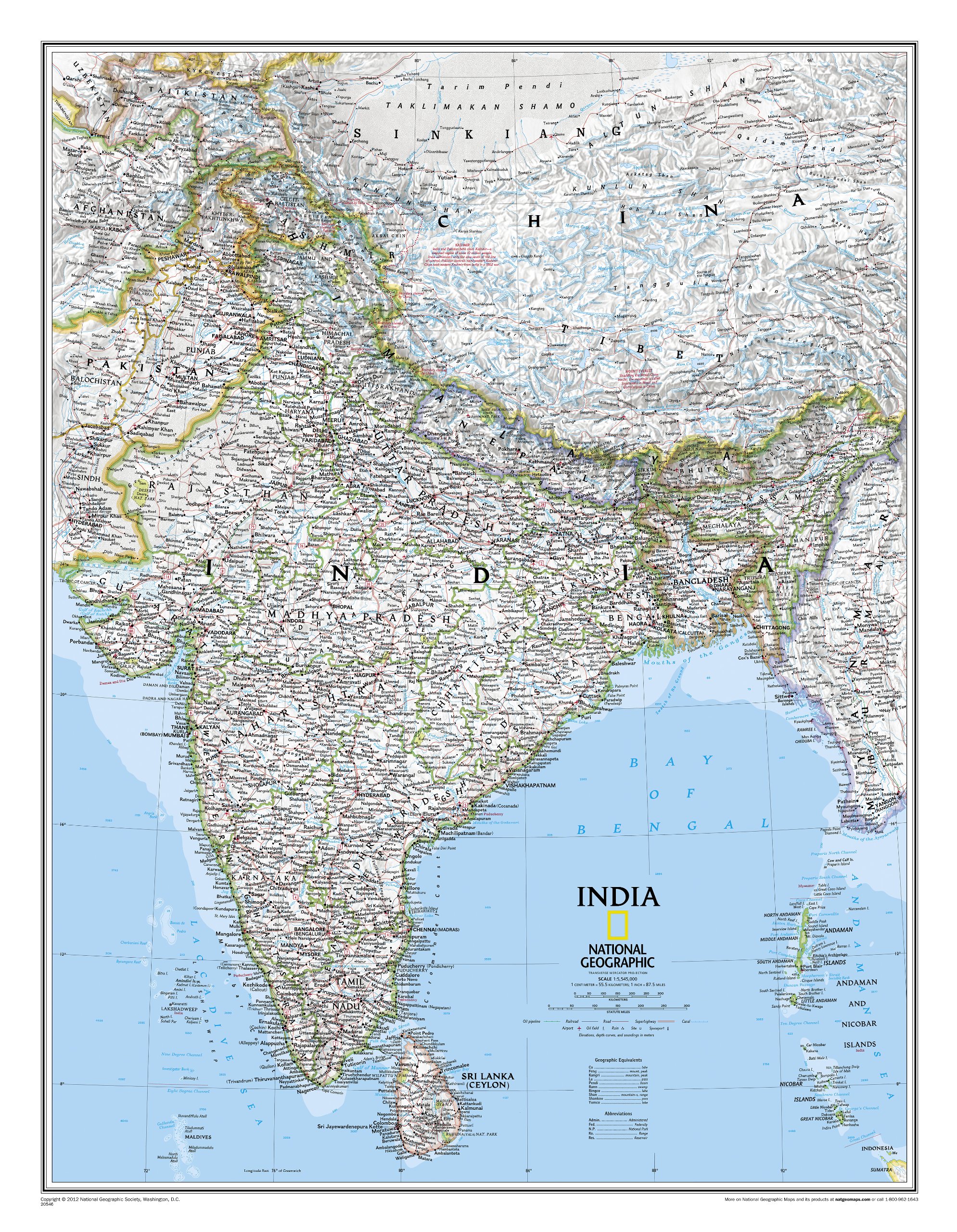 Online bestellen: Wandkaart India, 60 x 77 cm | National Geographic