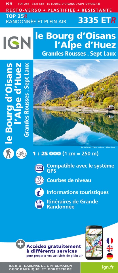 Online bestellen: Wandelkaart - Topografische kaart 3335ETR Le Bourg-d'Oisans - L'Alpe d'Huez | IGN - Institut Géographique National