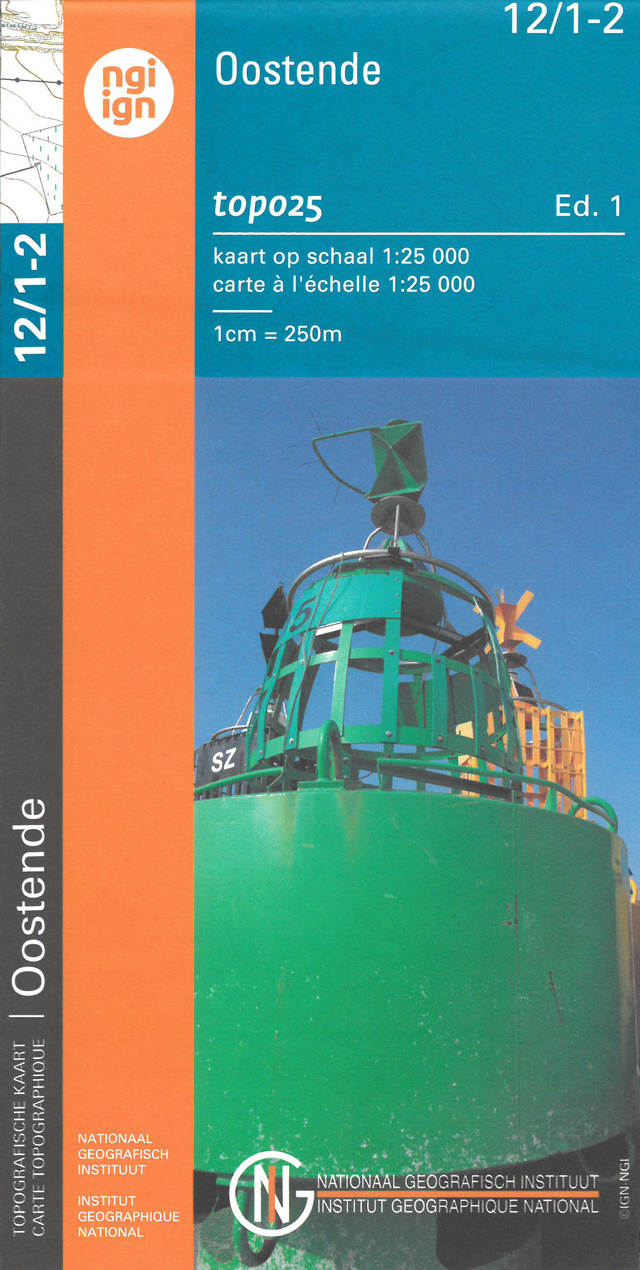 Online bestellen: Wandelkaart - Topografische kaart 12/1-2 Topo25 Oostende | NGI - Nationaal Geografisch Instituut