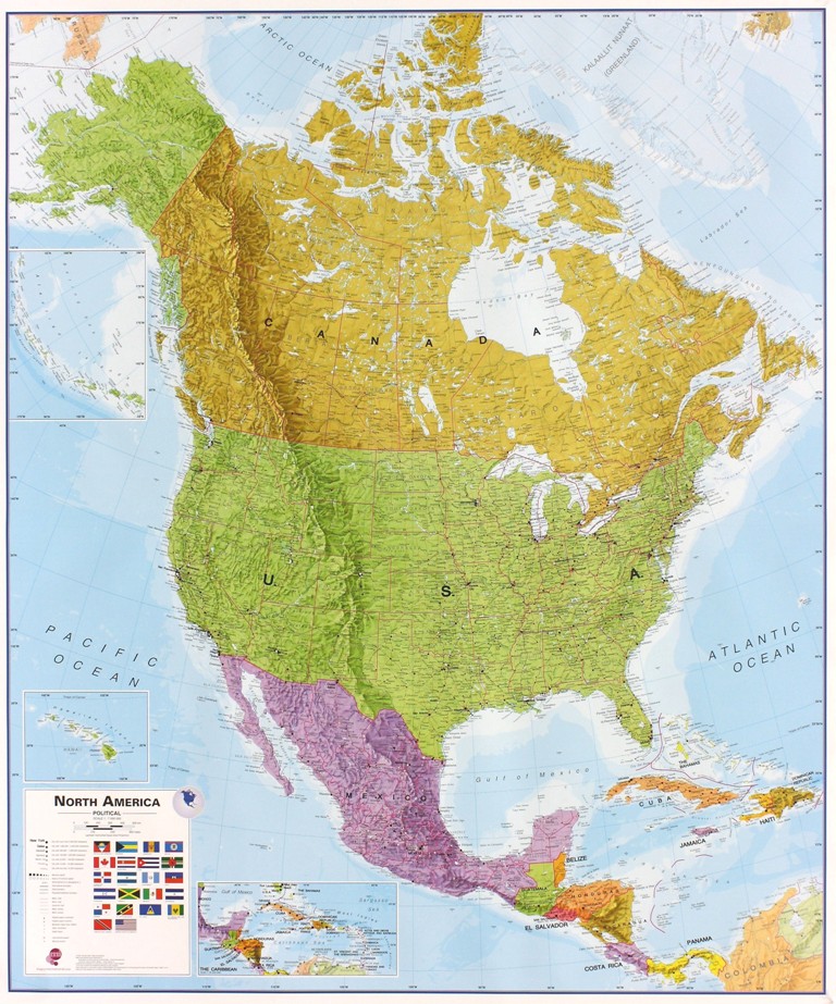 Online bestellen: Wandkaart Noord Amerika, politiek, 100 x 120 cm | Maps International