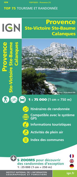 Online bestellen: Fietskaart - Wandelkaart 75035 Ste Victoire - Ste Baume - Calanques - Provence | IGN - Institut Géographique National