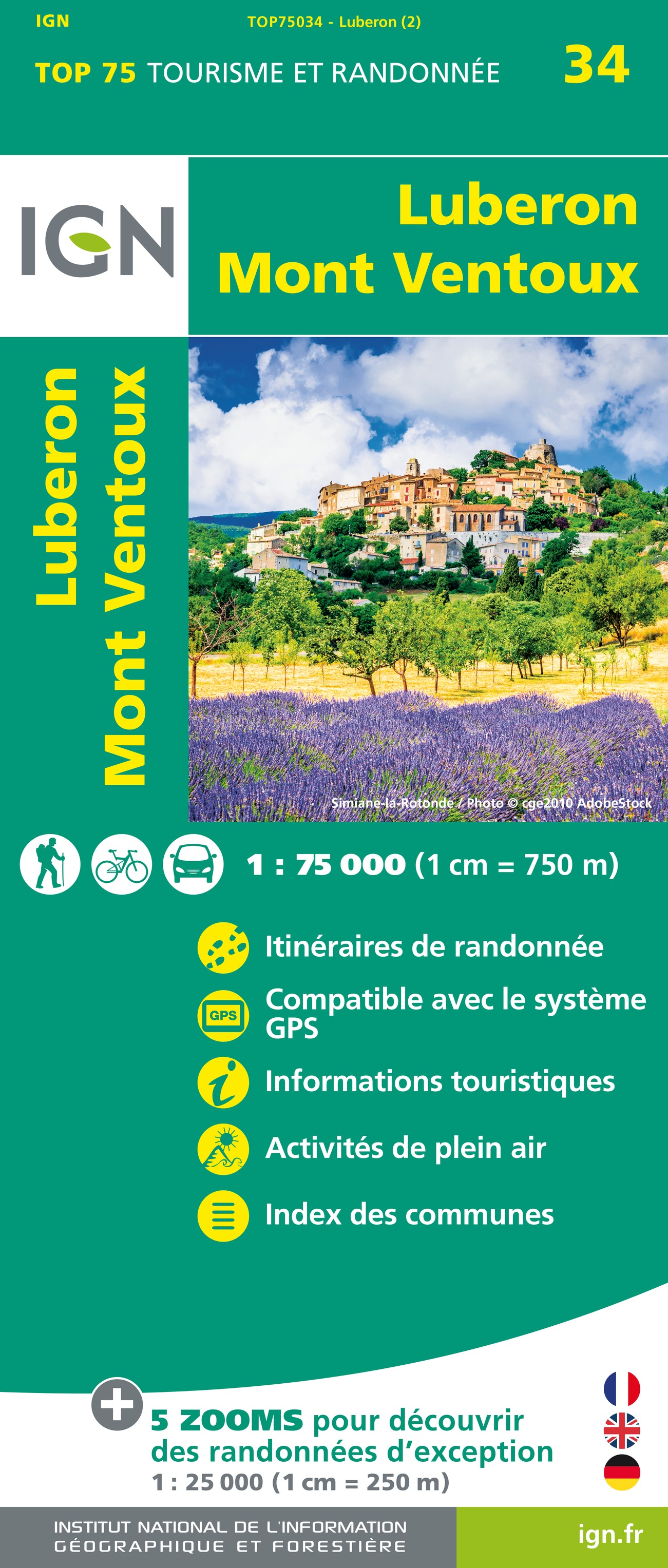 Online bestellen: Wandelkaart - Fietskaart 75034 Luberon - Mont Ventoux | IGN - Institut Géographique National