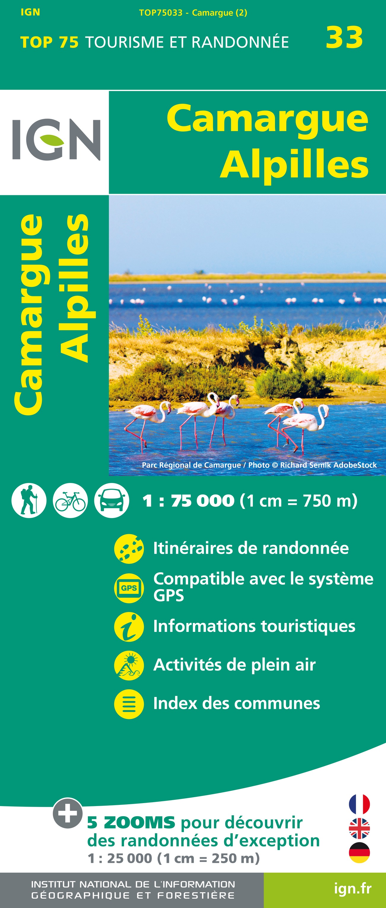 Online bestellen: Fietskaart - Wandelkaart 75033 Camargue - Alpilles - Provence | IGN - Institut Géographique National