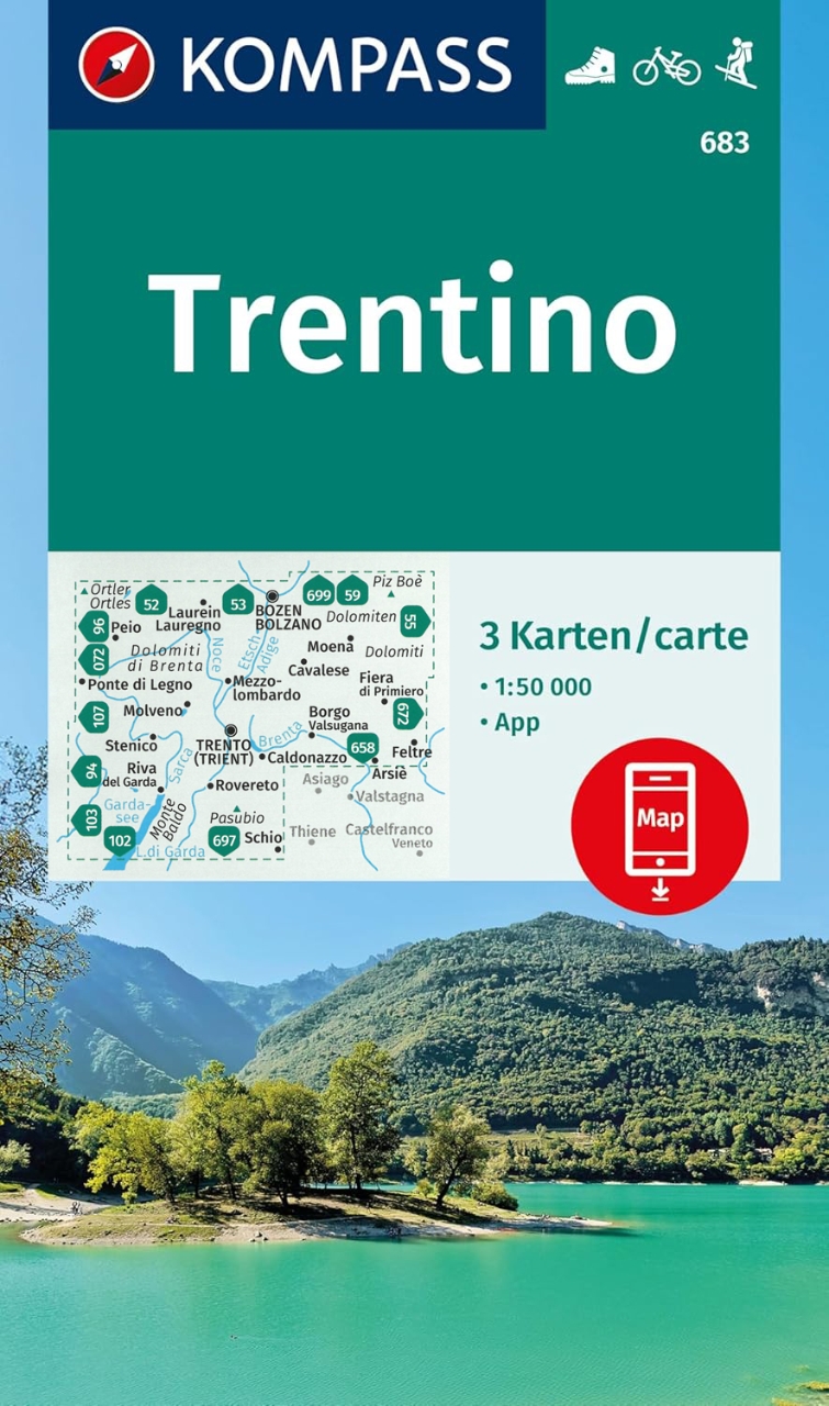 Online bestellen: Wandelkaart - Fietskaart 683 Trentino | Kompass