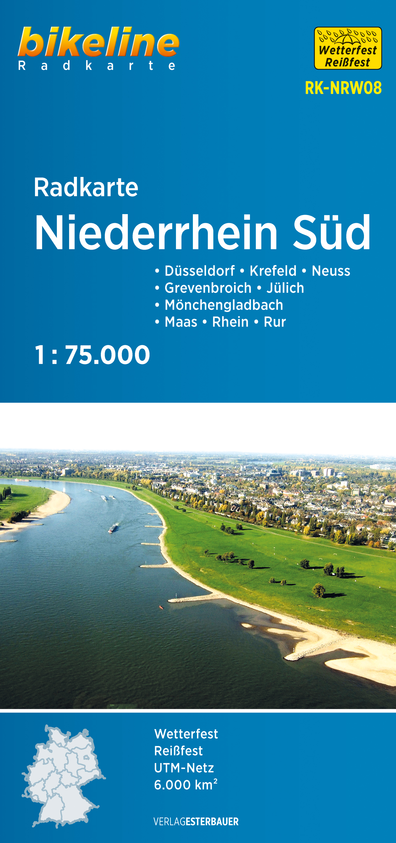 Online bestellen: Fietskaart NRW08 Bikeline Radkarte Niederrhein Süd - Zuid | Esterbauer