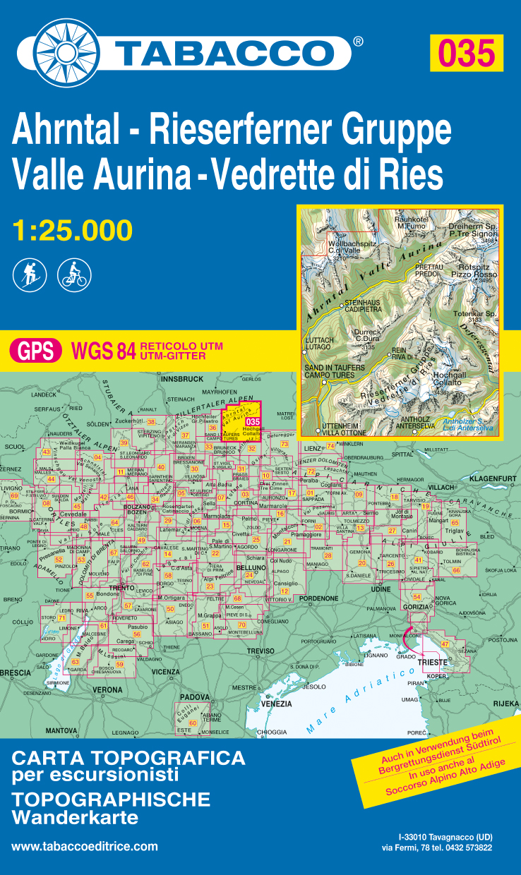 Online bestellen: Wandelkaart 035 Ahrntal - Rieserferner Gruppe - Valle Aurina - Vedrette di Ries | Tabacco Editrice