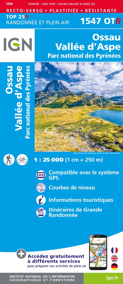 Online bestellen: Wandelkaart - Topografische kaart 1547OTR Ossau - Vallée d'Aspe | IGN - Institut Géographique National